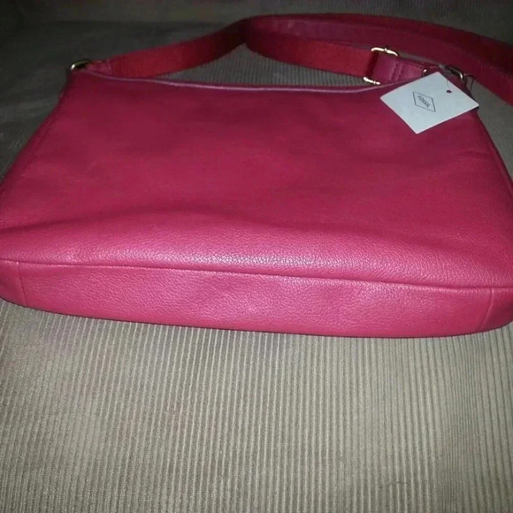 FOSSIL-ELISE-Red Pebble Leather Crossbody Messenger Bag-NEW WITH TAGS - Picture 5 of 9